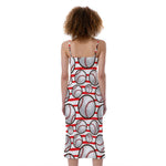 Red Striped Baseball Pattern Print Slim Fit Midi Cami Dress