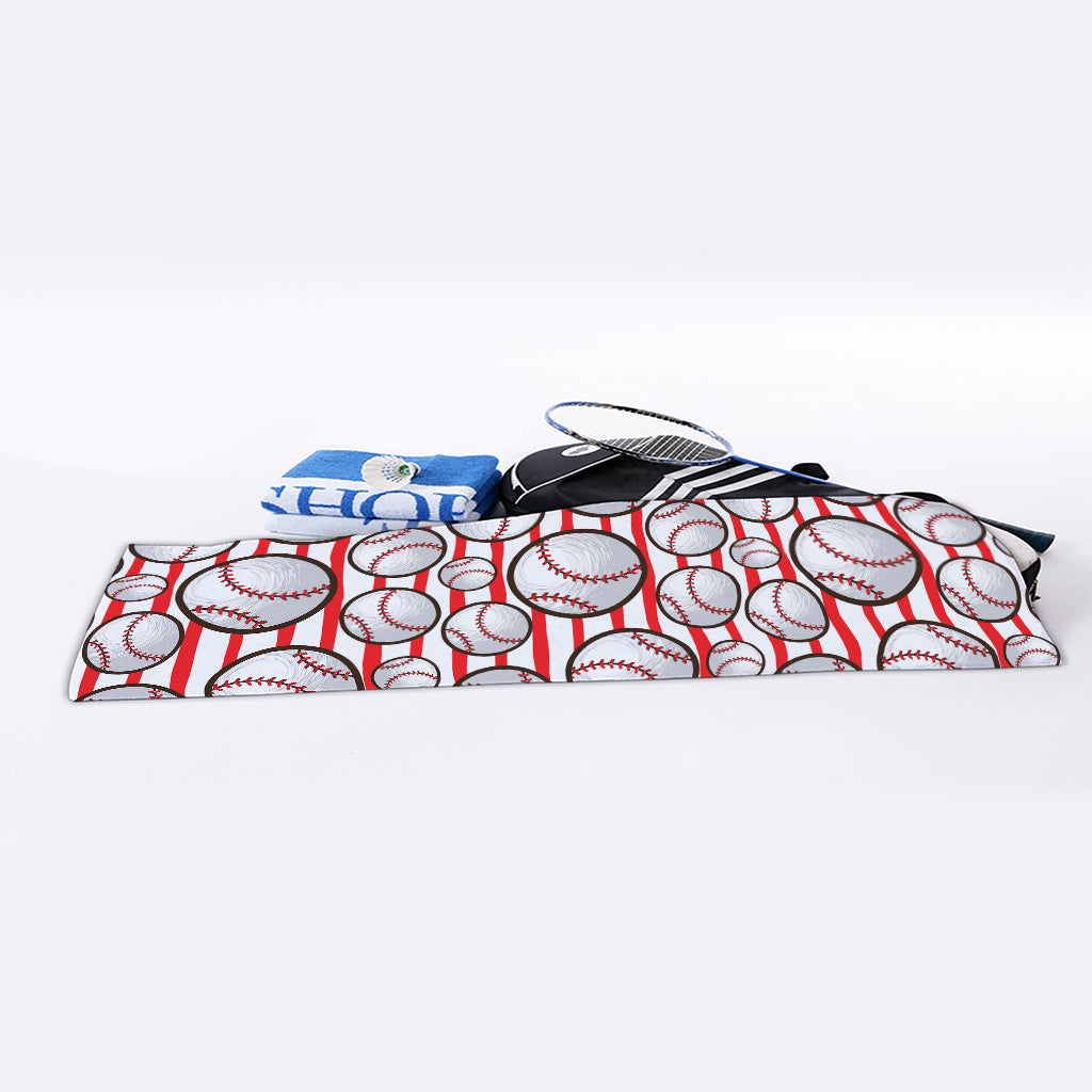 Red Striped Baseball Pattern Print Sports Towel