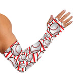 Red Striped Baseball Pattern Print Sun Protection Arm Sleeves