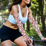 Red Striped Baseball Pattern Print Sun Protection Arm Sleeves