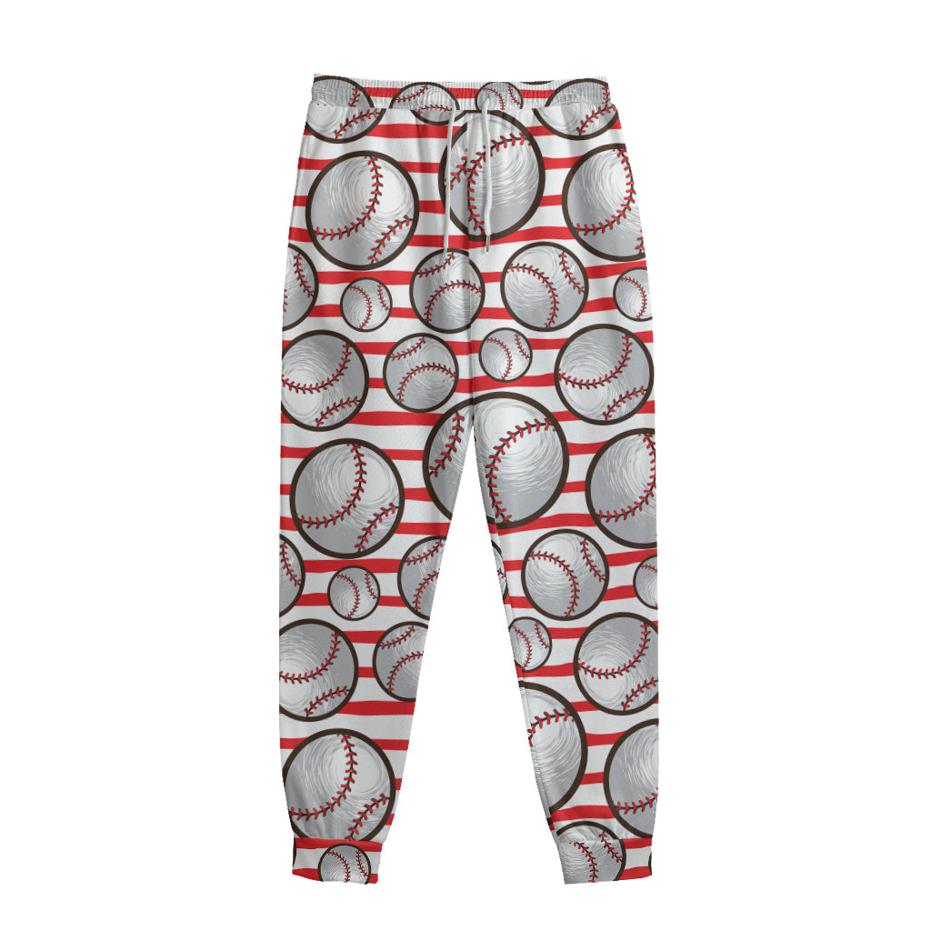 Red Striped Baseball Pattern Print Sweatpants