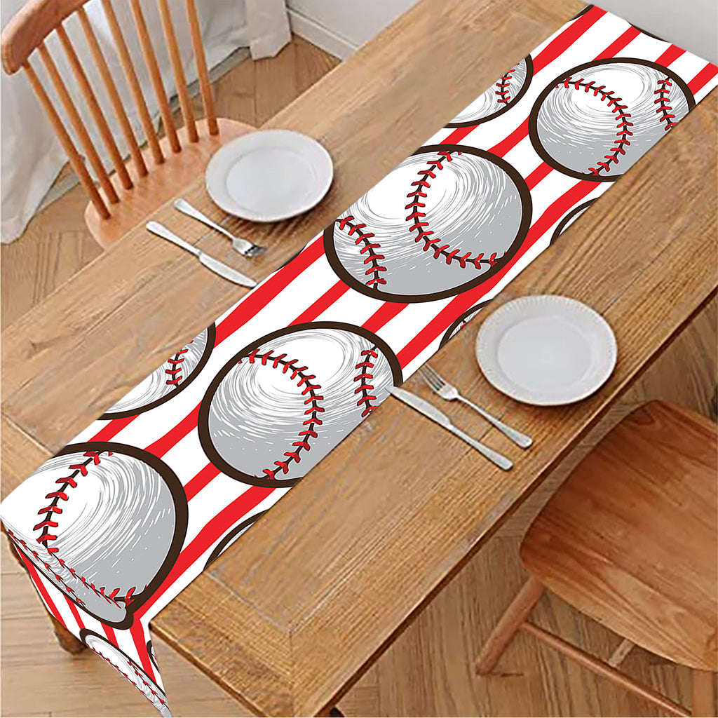 Red Striped Baseball Pattern Print Table Runner