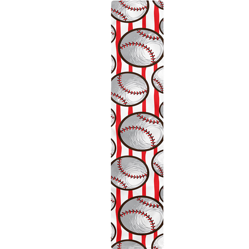 Red Striped Baseball Pattern Print Table Runner