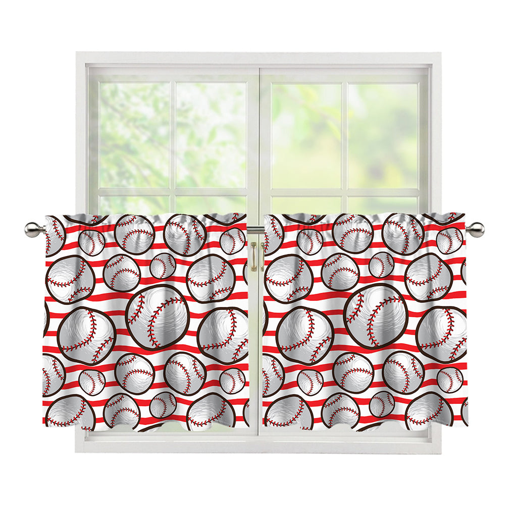 Red Striped Baseball Pattern Print Tier Curtains