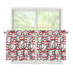 Red Striped Baseball Pattern Print Tier Curtains