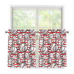 Red Striped Baseball Pattern Print Tier Curtains