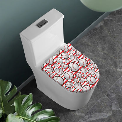 Red Striped Baseball Pattern Print Toilet Lid Cover