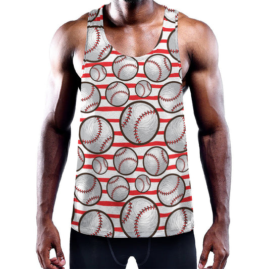 Red Striped Baseball Pattern Print Training Tank Top