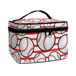 Red Striped Baseball Pattern Print Travel Makeup Bag