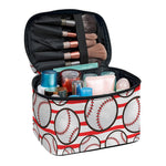 Red Striped Baseball Pattern Print Travel Makeup Bag
