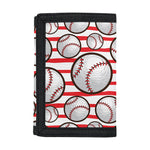 Red Striped Baseball Pattern Print Trifold Wallet