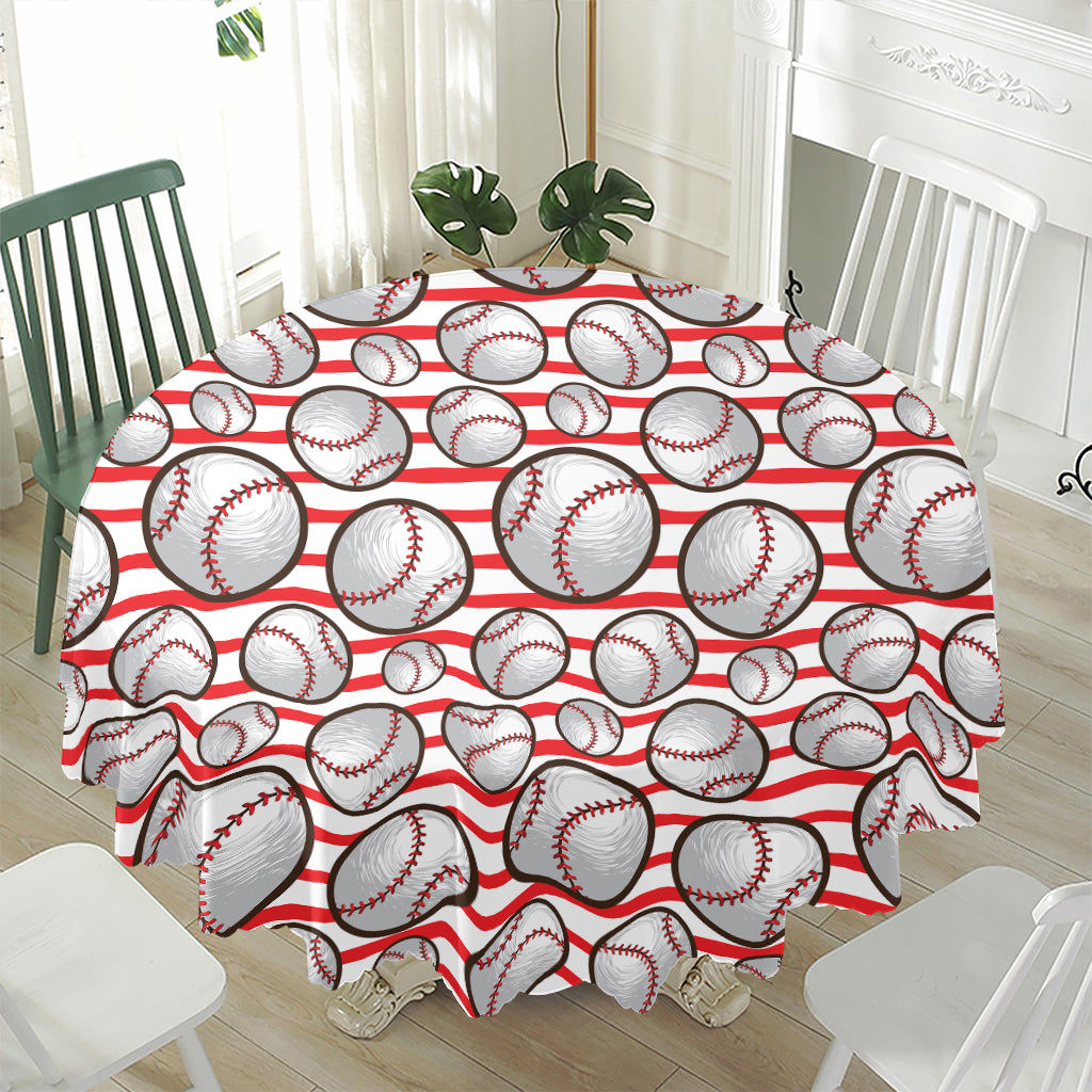 Red Striped Baseball Pattern Print Waterproof Round Tablecloth
