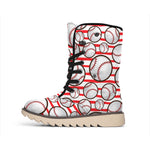 Red Striped Baseball Pattern Print Winter Boots