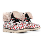 Red Striped Baseball Pattern Print Winter Boots