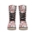 Red Striped Baseball Pattern Print Winter Boots