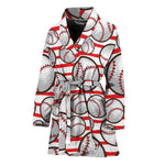 Red Striped Baseball Pattern Print Women's Bathrobe