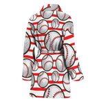 Red Striped Baseball Pattern Print Women's Bathrobe