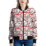 Red Striped Baseball Pattern Print Women's Bomber Jacket