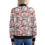 Red Striped Baseball Pattern Print Women's Bomber Jacket