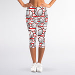 Red Striped Baseball Pattern Print Women's Capri Leggings