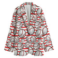 Red Striped Baseball Pattern Print Women's Cotton Blazer