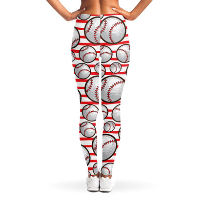 Red Striped Baseball Pattern Print Women's Leggings