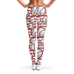 Red Striped Baseball Pattern Print Women's Leggings