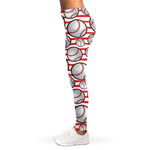 Red Striped Baseball Pattern Print Women's Leggings