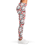 Red Striped Baseball Pattern Print Women's Leggings
