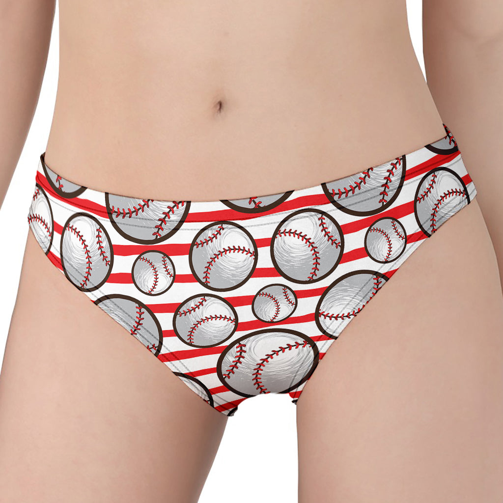 Red Striped Baseball Pattern Print Women's Panties