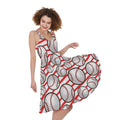 Red Striped Baseball Pattern Print Sleeveless Knee Length Dress