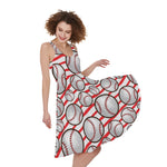 Red Striped Baseball Pattern Print Women's Sleeveless Dress