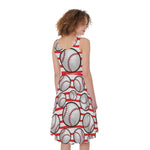 Red Striped Baseball Pattern Print Women's Sleeveless Dress
