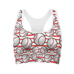 Red Striped Baseball Pattern Print Women's Sports Bra