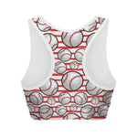 Red Striped Baseball Pattern Print Women's Sports Bra