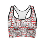 Red Striped Baseball Pattern Print Women's Sports Bra