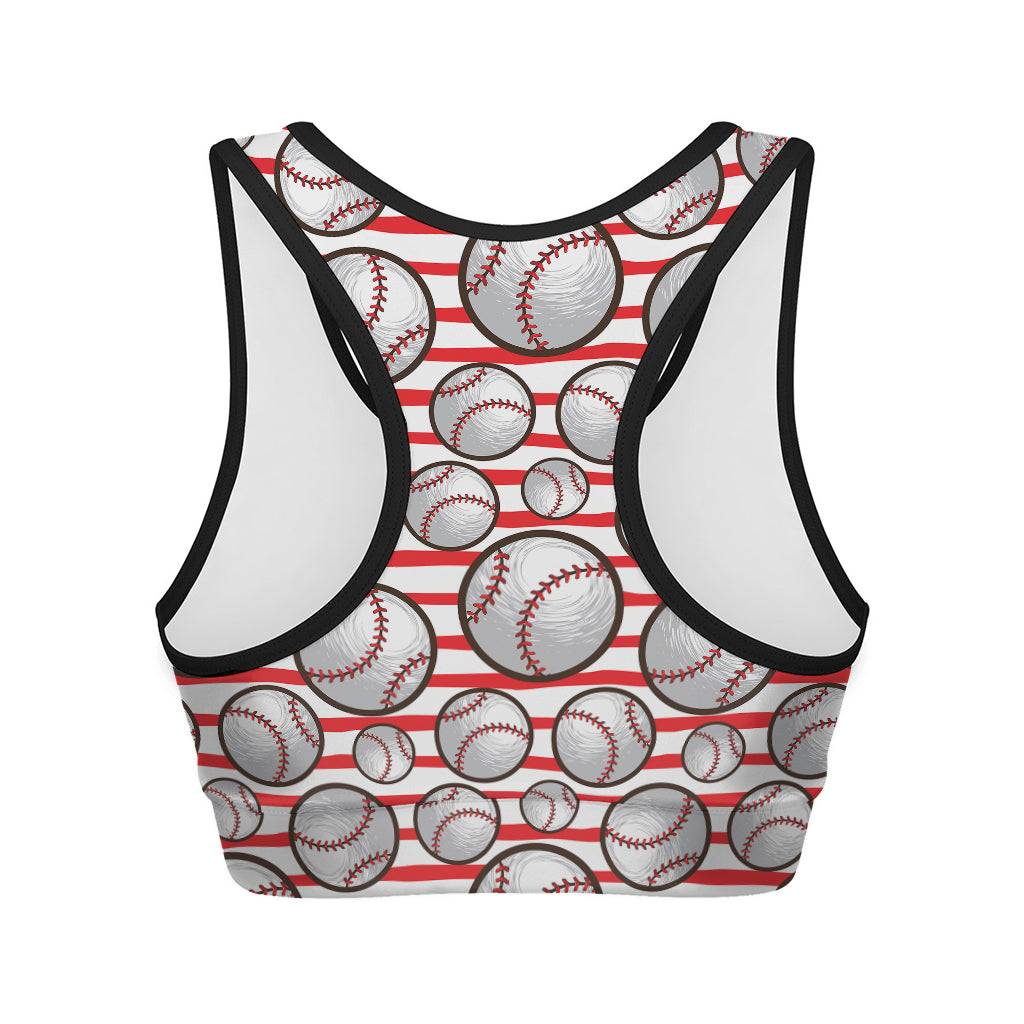 Red Striped Baseball Pattern Print Women's Sports Bra