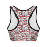 Red Striped Baseball Pattern Print Women's Sports Bra