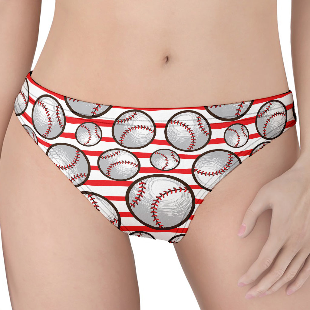 Red Striped Baseball Pattern Print Women's Thong