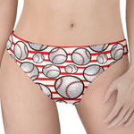 Red Striped Baseball Pattern Print Women's Thong