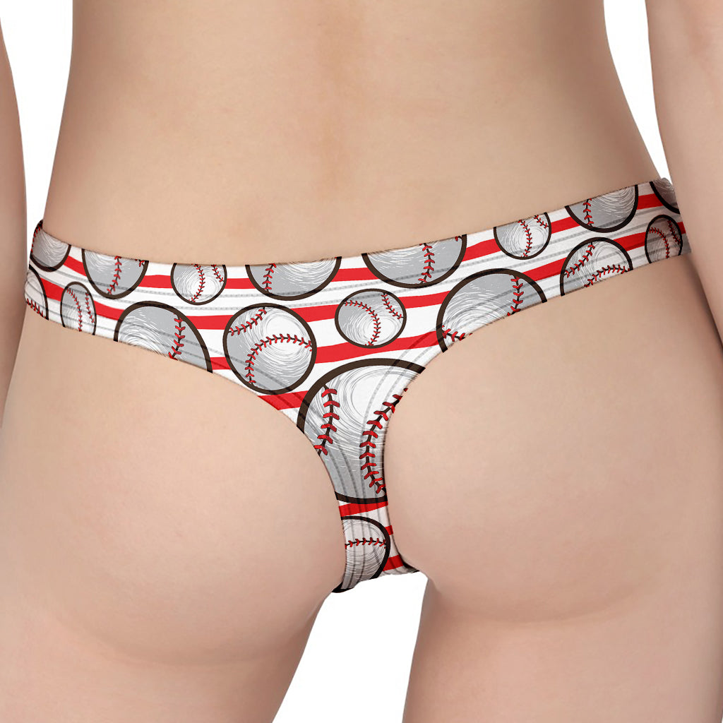 Red Striped Baseball Pattern Print Women's Thong