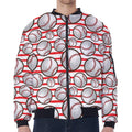 Red Striped Baseball Pattern Print Zip Sleeve Bomber Jacket