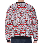 Red Striped Baseball Pattern Print Zip Sleeve Bomber Jacket