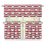 Red Striped USA Star Pattern Print 3 Piece Kitchen Curtains
