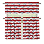 Red Striped USA Star Pattern Print 3 Piece Kitchen Curtains