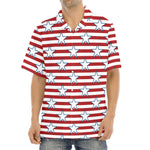Red Striped USA Star Pattern Print Aloha Shirt