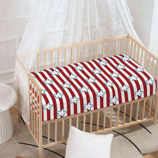 Red Striped USA Star Pattern Print Baby Crib Sheet