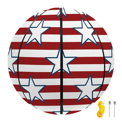 Red Striped USA Star Pattern Print Basketball