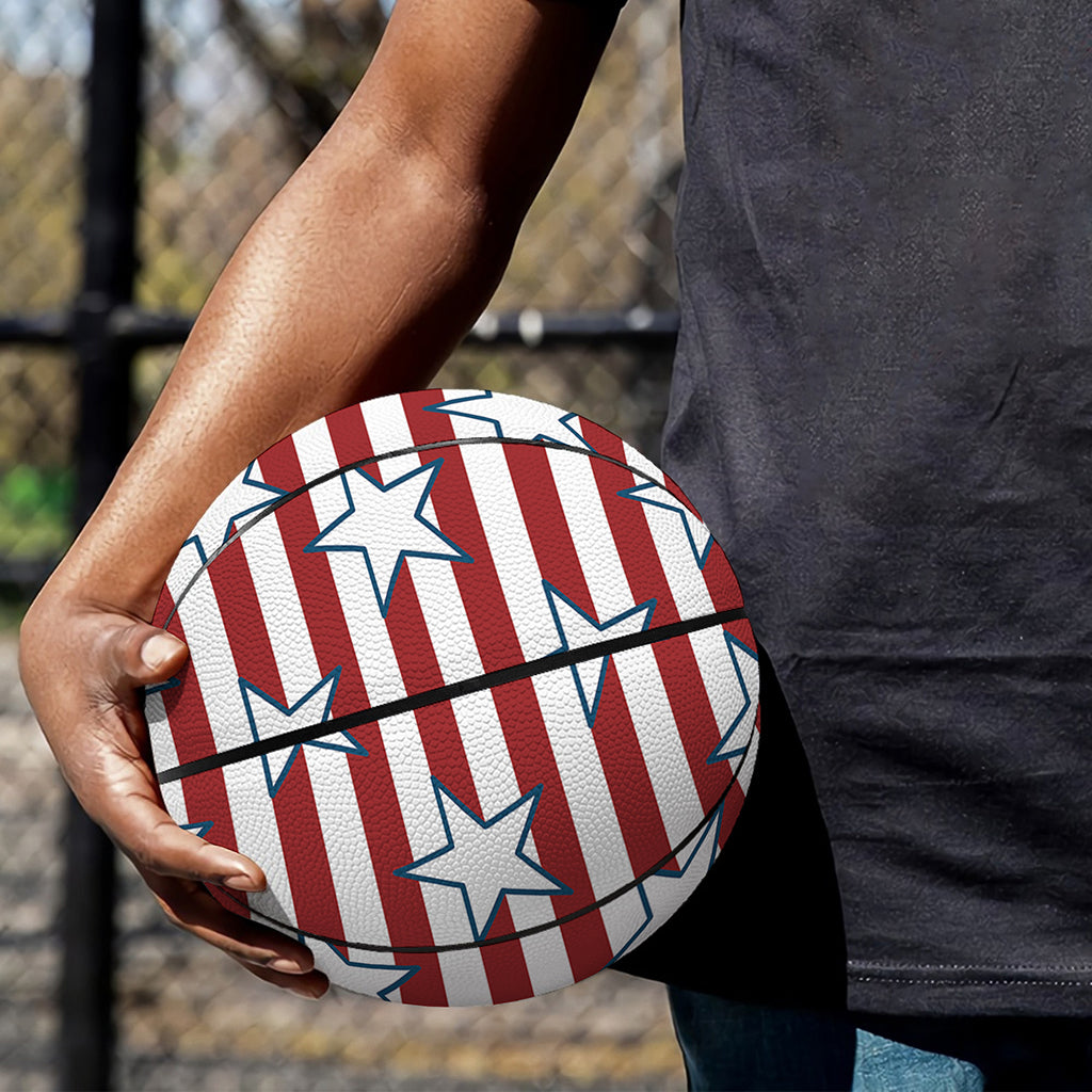 Red Striped USA Star Pattern Print Basketball