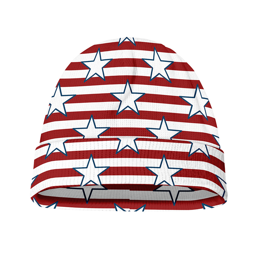Red Striped USA Star Pattern Print Beanie